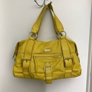 Michael Kors Yellow Leather Outer Pockets Double Handle Satchel Purse Bag